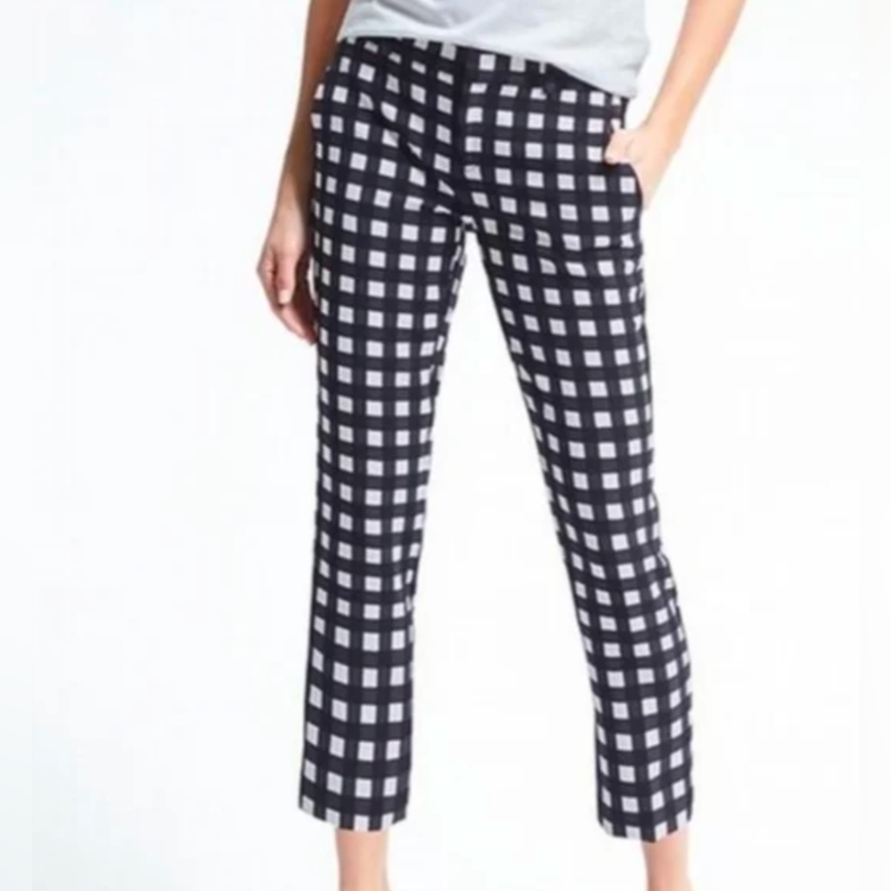 Banana Republic Avery Mid Rise Straight Cropped Checkered Pants Sz 10